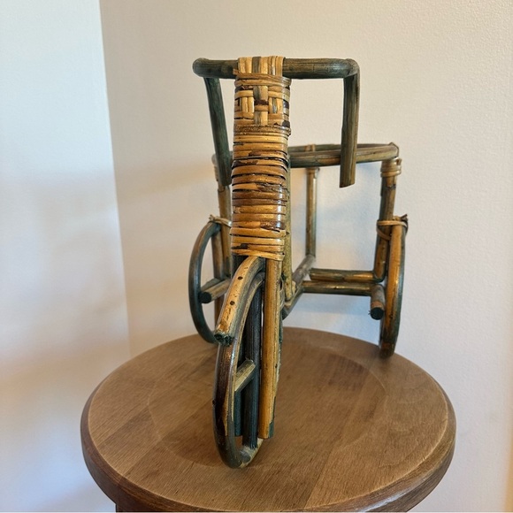 Vtg Bamboo Tricycle Bike Plant Stand Holder Wicker Rattan Boho NO PLANT OR POT - Picture 3 of 13